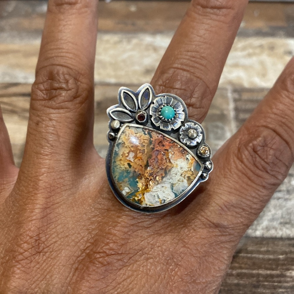 Etsy Christine Walsh ring sz 8.5 plume agate - Picture 2 of 4